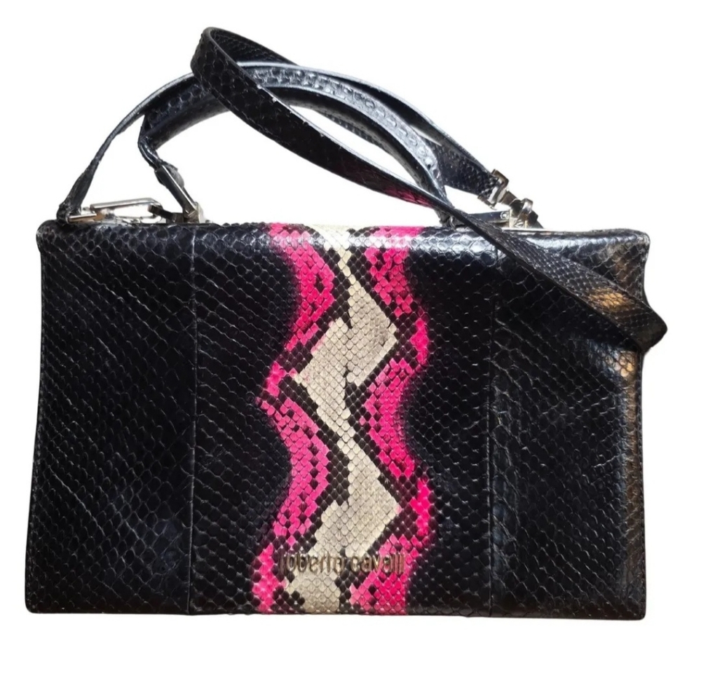 Roberto Cavalli Python-Embossed Leather Bag – Bla… - image 2